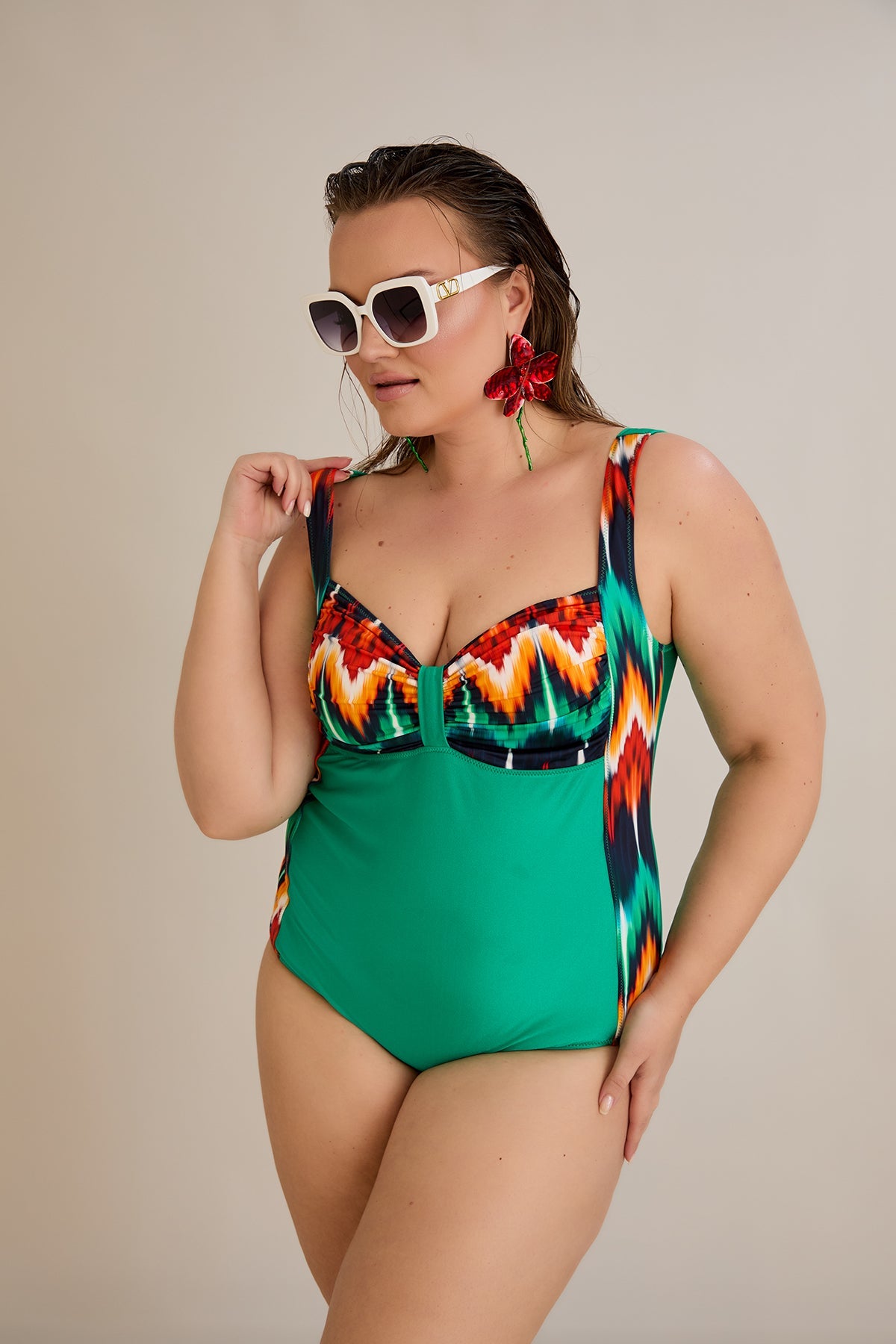 Costum de baie intreg marime mare clasic Havana