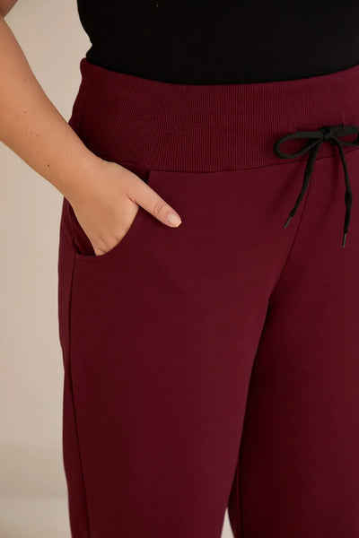 Pantalon larg marime mare cu despicaturi laterale - burgundy