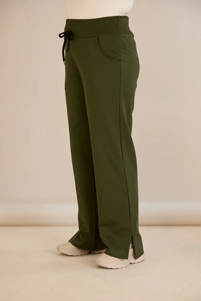 Pantalon larg marime mare cu despicaturi laterale - kaki