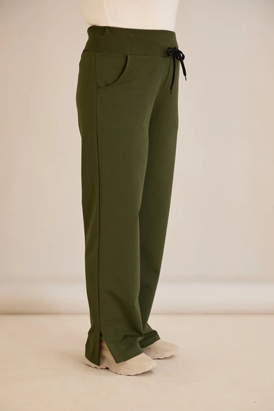 Pantalon larg marime mare cu despicaturi laterale - kaki