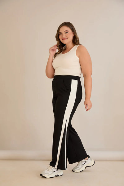 Pantalon larg mărime mare cu dungi decorative