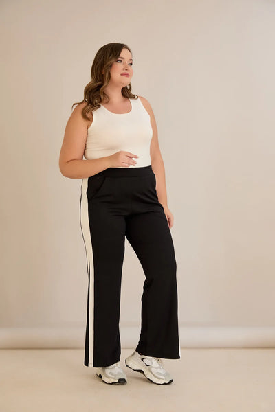 Pantalon larg mărime mare cu dungi decorative