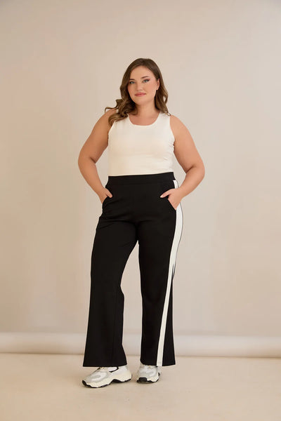 Pantalon larg mărime mare cu dungi decorative