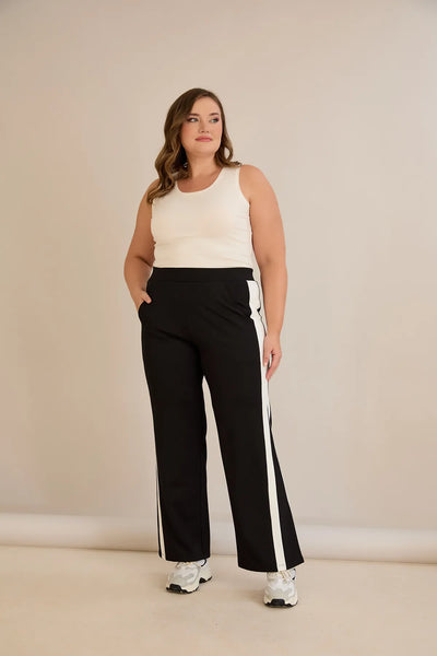 Pantalon larg mărime mare cu dungi decorative