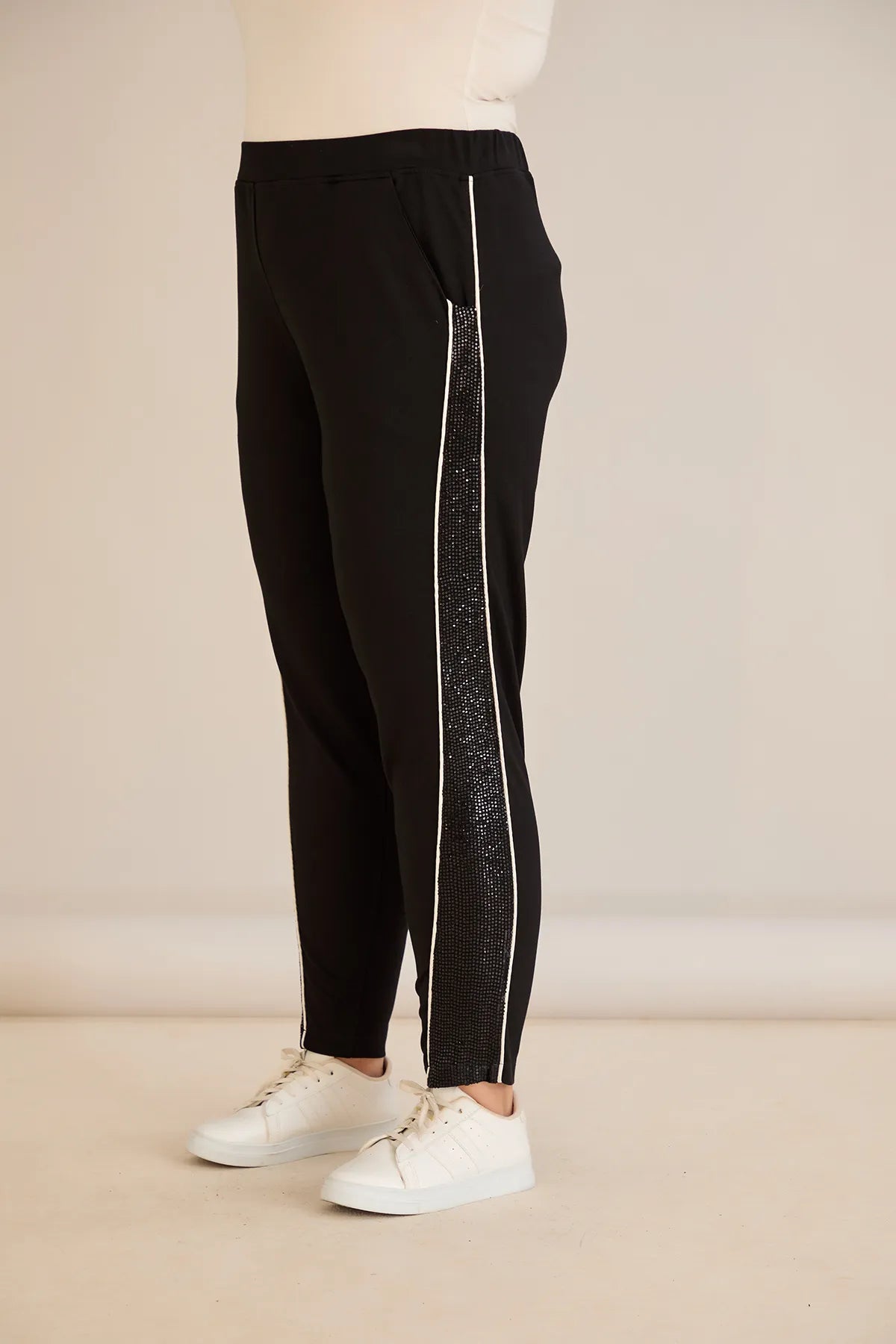 Pantalon sport mărime mare cu bandă laterală strălucitoare