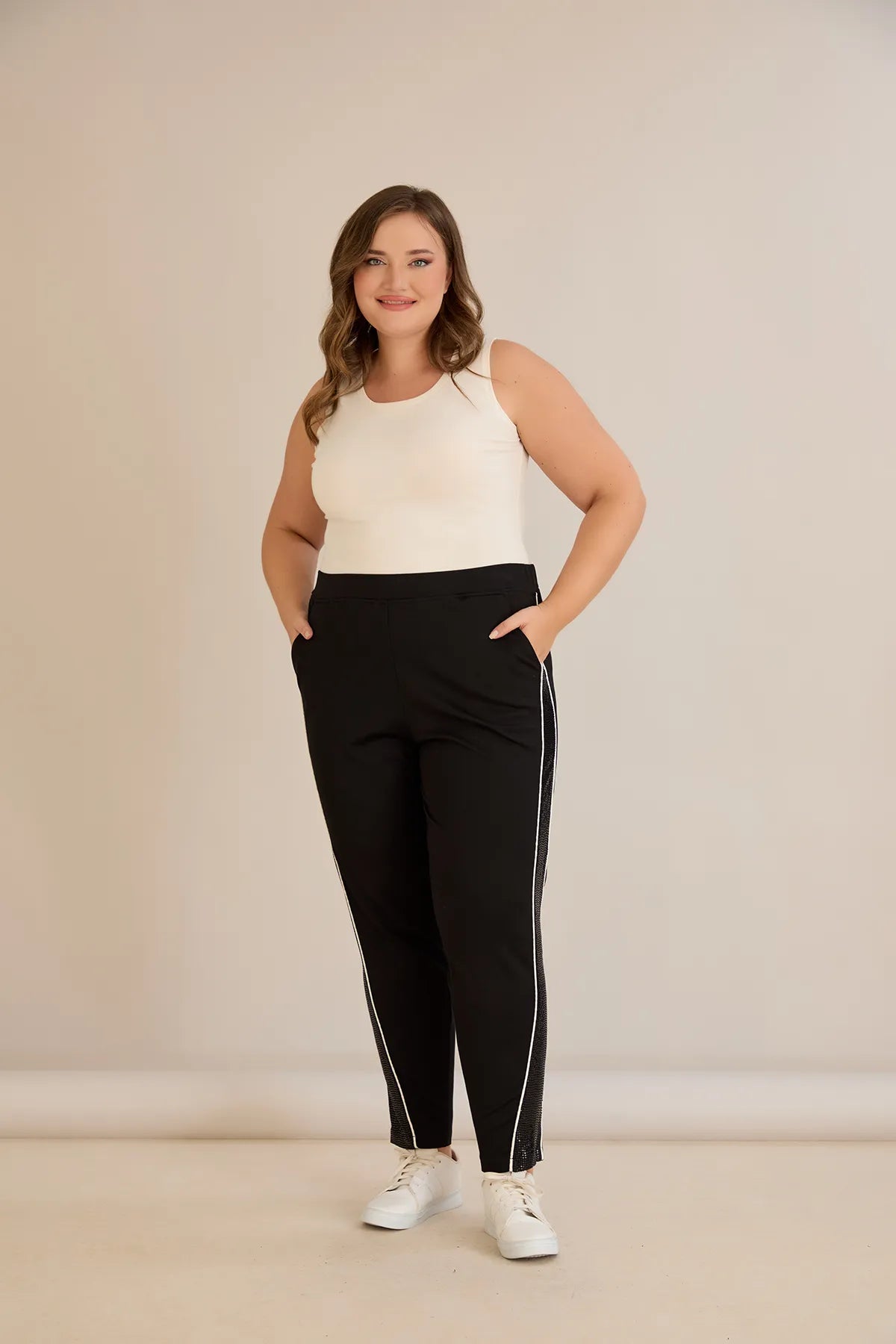 Pantalon sport mărime mare cu bandă laterală strălucitoare