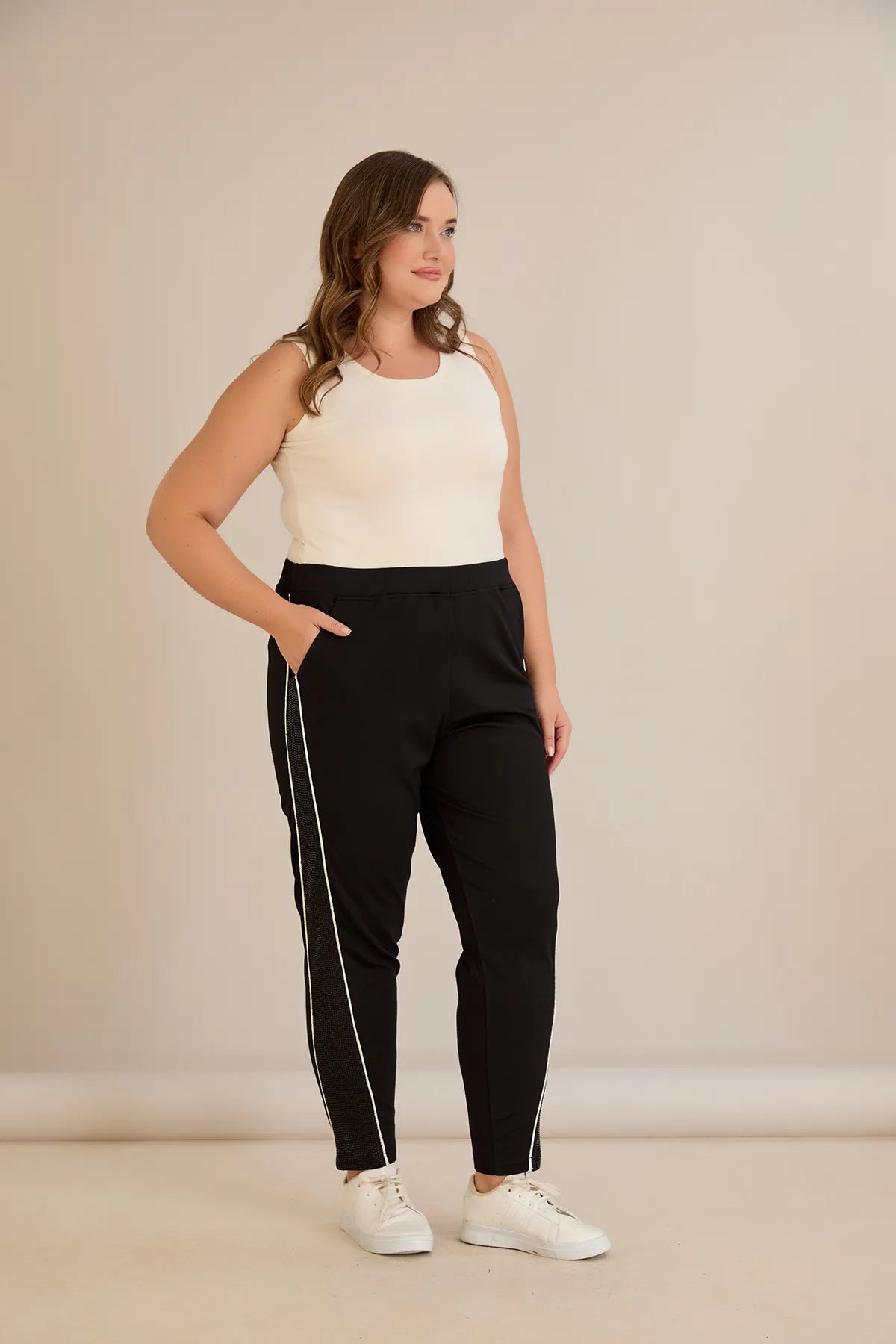 Pantalon sport mărime mare cu bandă laterală strălucitoare