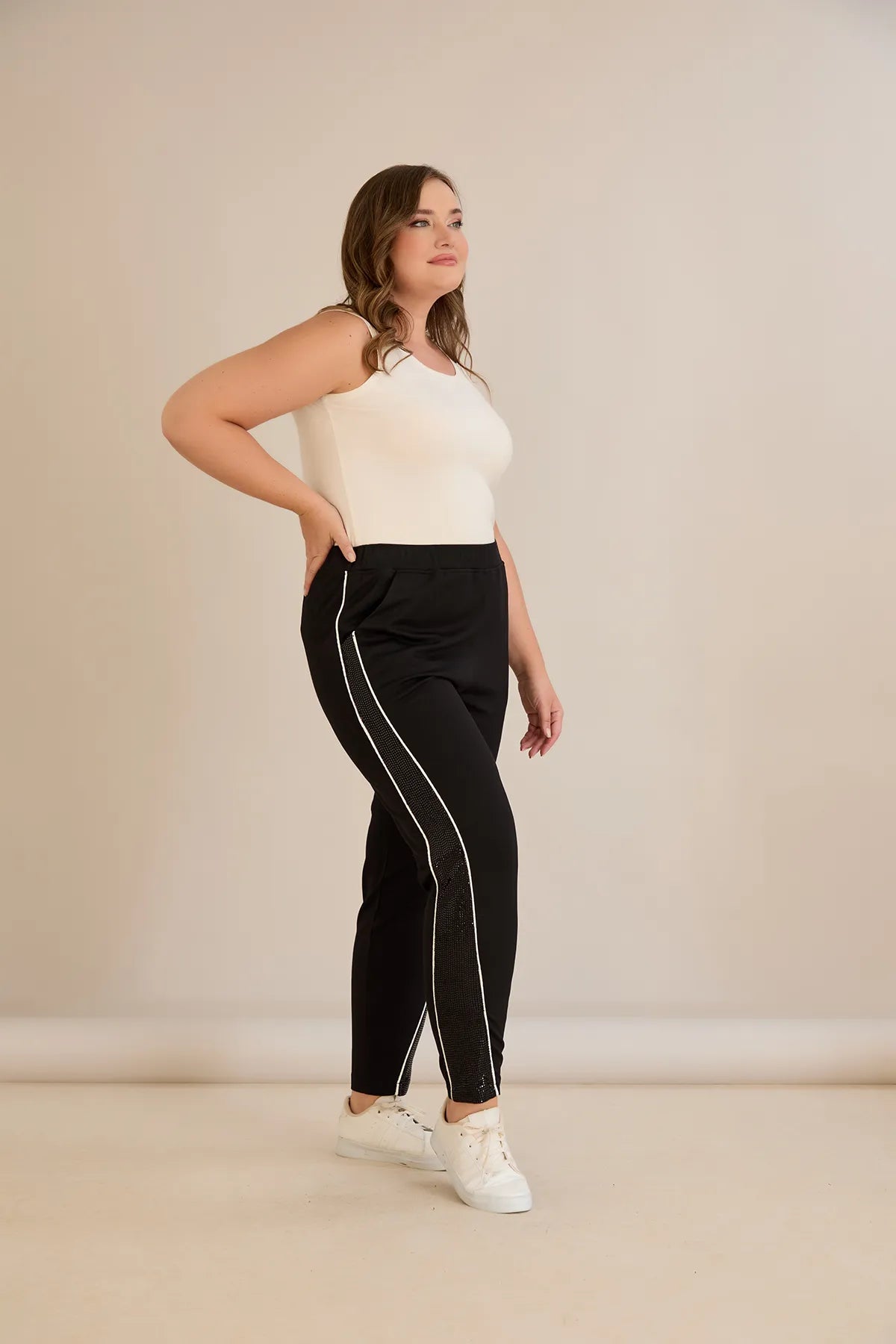 Pantalon sport mărime mare cu bandă laterală strălucitoare