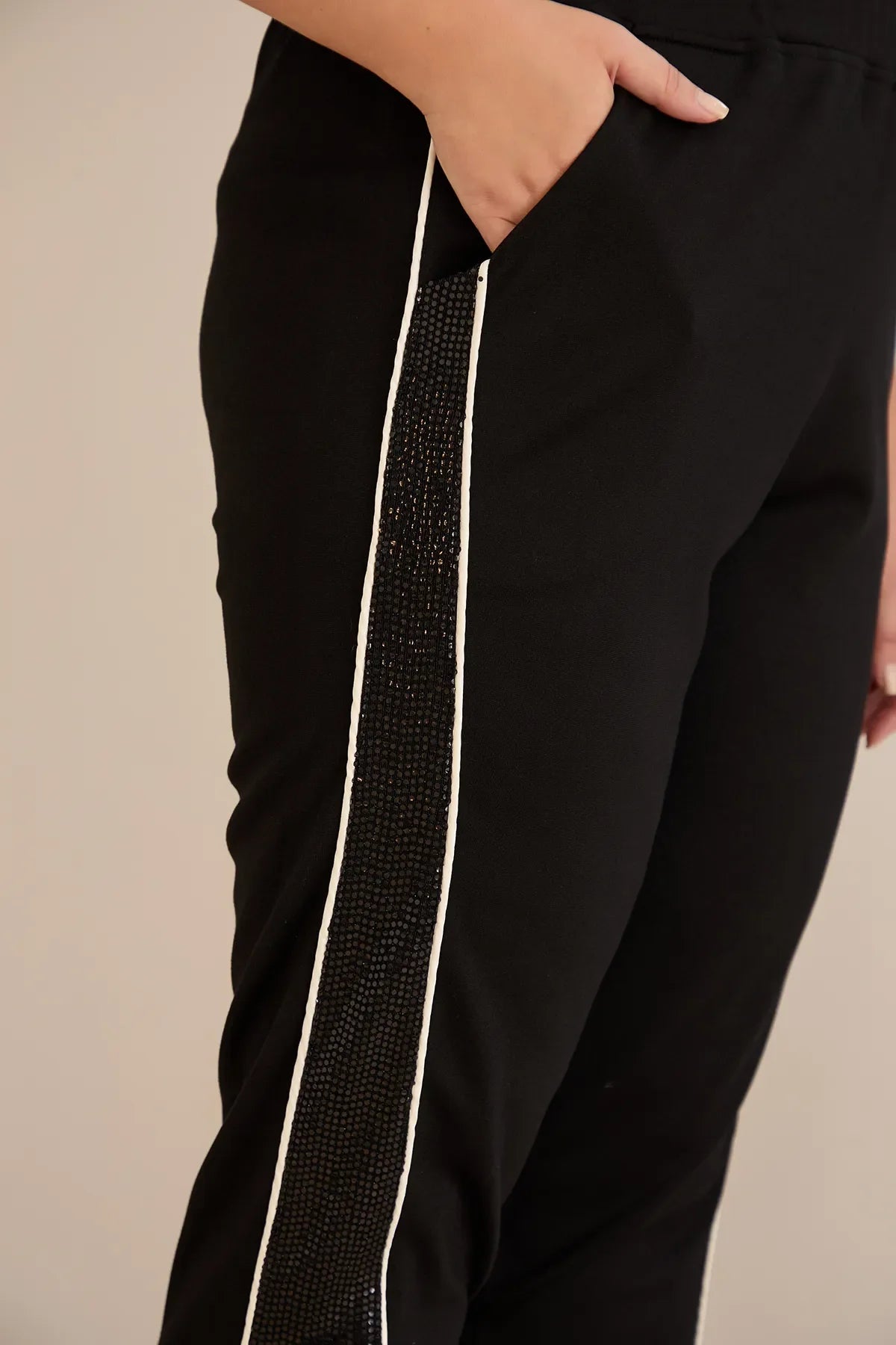 Pantalon sport mărime mare cu bandă laterală strălucitoare