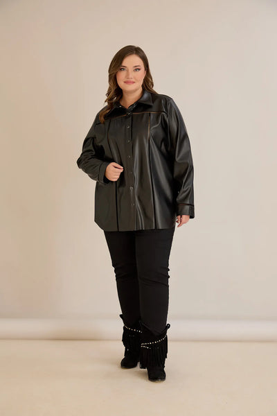 Cămașă mărime mare stilată din piele, cu cusături decorative