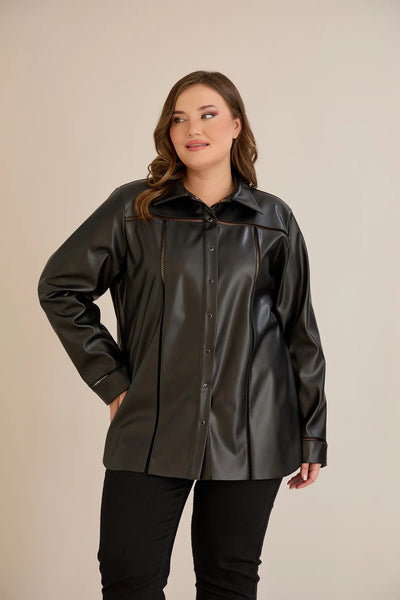 Cămașă mărime mare stilată din piele, cu cusături decorative