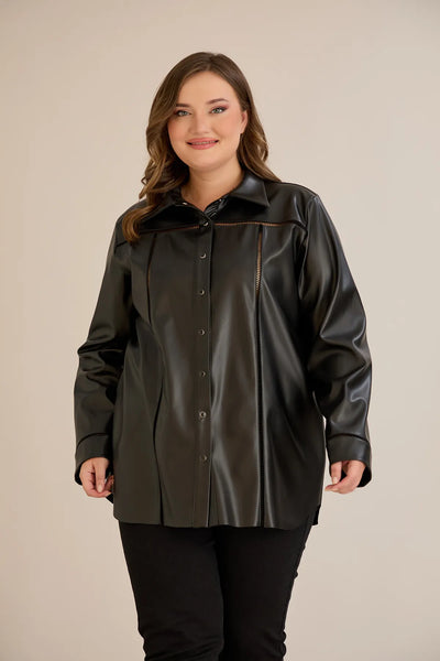 Cămașă mărime mare stilată din piele, cu cusături decorative