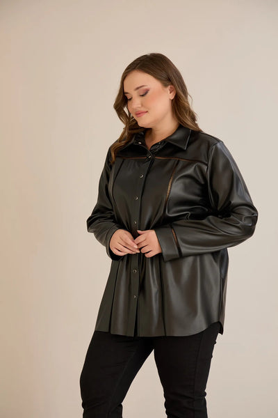 Cămașă mărime mare stilată din piele, cu cusături decorative