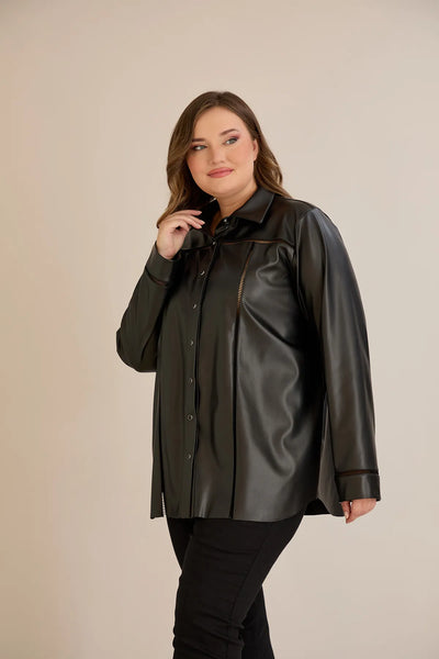 Cămașă mărime mare stilată din piele, cu cusături decorative