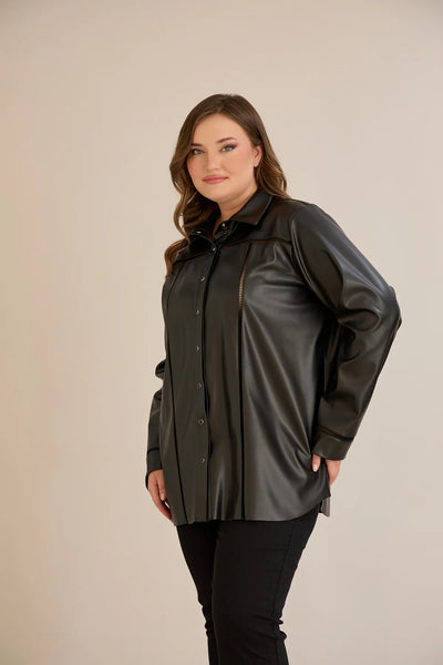 Cămașă mărime mare stilată din piele, cu cusături decorative