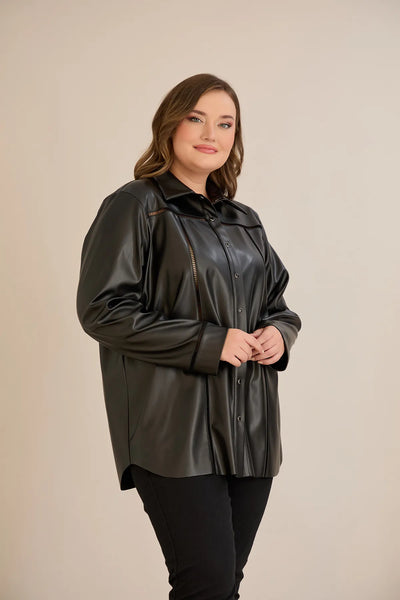 Cămașă mărime mare stilată din piele, cu cusături decorative