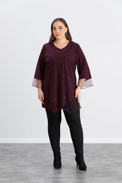 Tunica marime mare eleganta cu dantela luxoasa burgundy