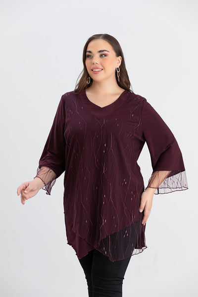 Tunica marime mare eleganta cu dantela luxoasa burgundy