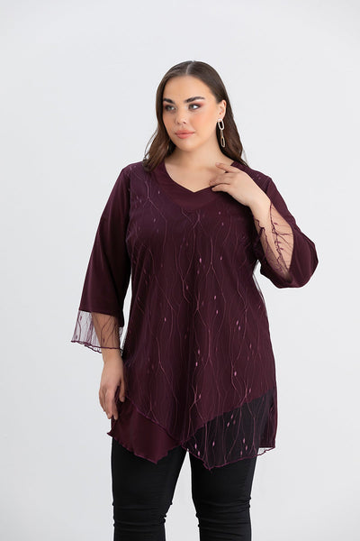 Tunica marime mare eleganta cu dantela luxoasa burgundy