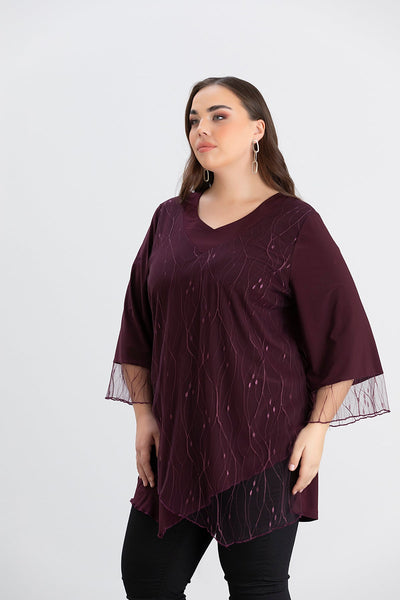 Tunica marime mare eleganta cu dantela luxoasa burgundy