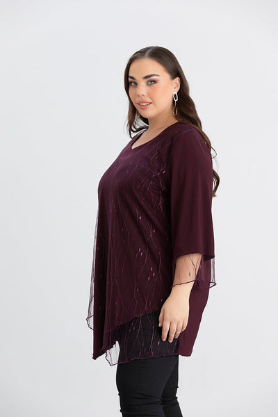 Tunica marime mare eleganta cu dantela luxoasa burgundy