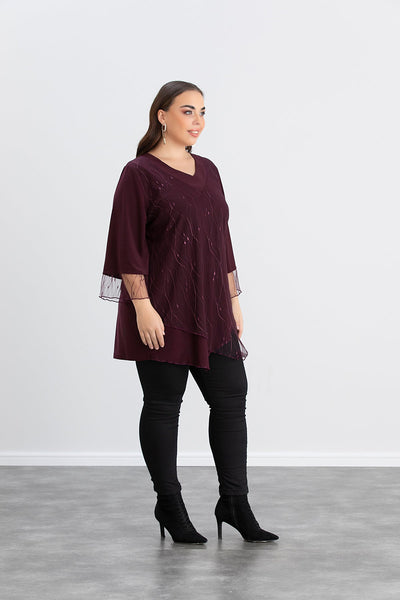 Tunica marime mare eleganta cu dantela luxoasa burgundy