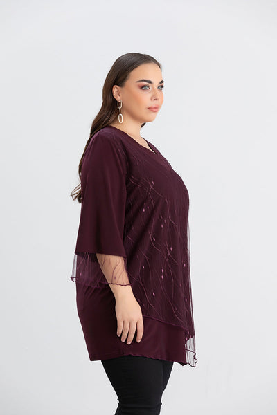 Tunica marime mare eleganta cu dantela luxoasa burgundy