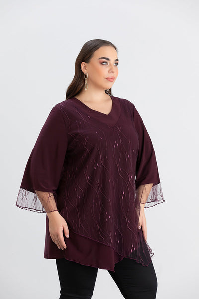 Tunica marime mare eleganta cu dantela luxoasa burgundy