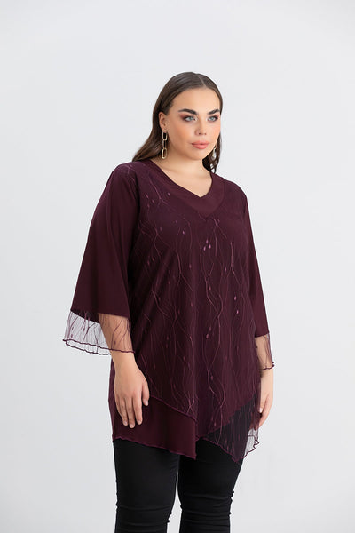 Tunica marime mare eleganta cu dantela luxoasa burgundy