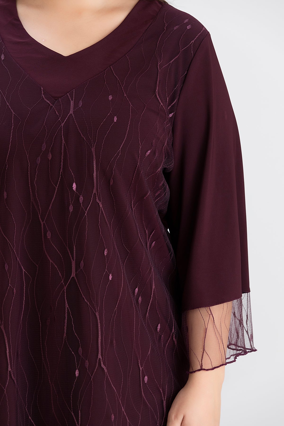 Tunica marime mare eleganta cu dantela luxoasa burgundy