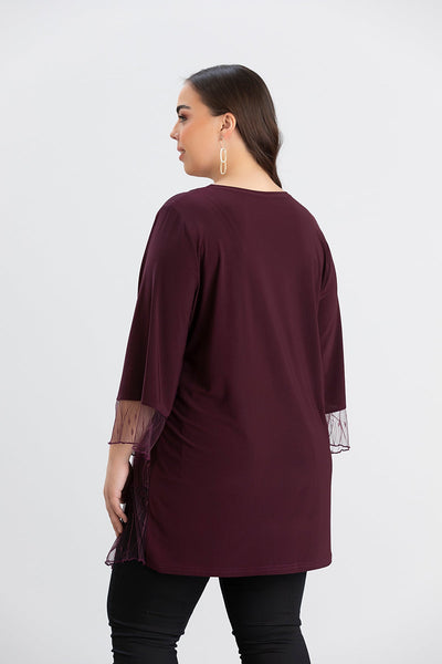 Tunica marime mare eleganta cu dantela luxoasa burgundy
