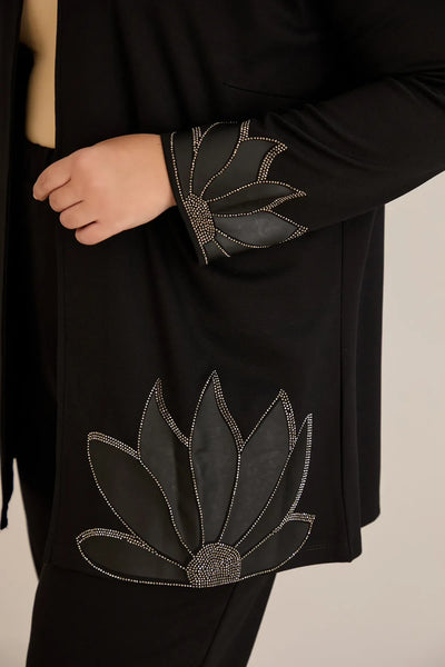 Sacou marime mare cu accente florale din piele
