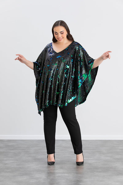  Poncho marime mare asimetric din paiete colorate
