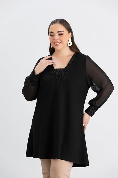 Tunica marime mare cu maneci din sifon