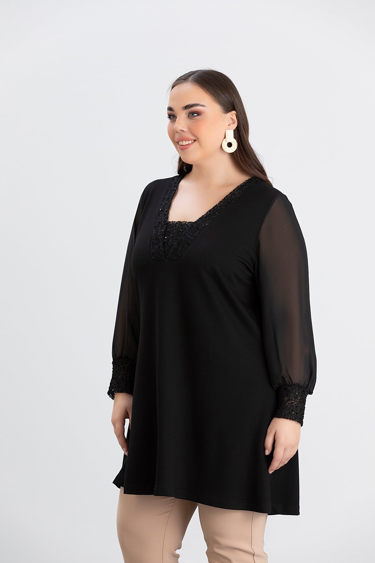 Tunica marime mare cu maneci din sifon