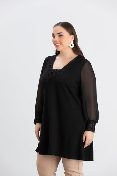 Tunica marime mare cu maneci din sifon