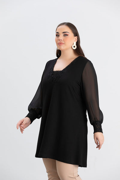 Tunica marime mare cu maneci din sifon