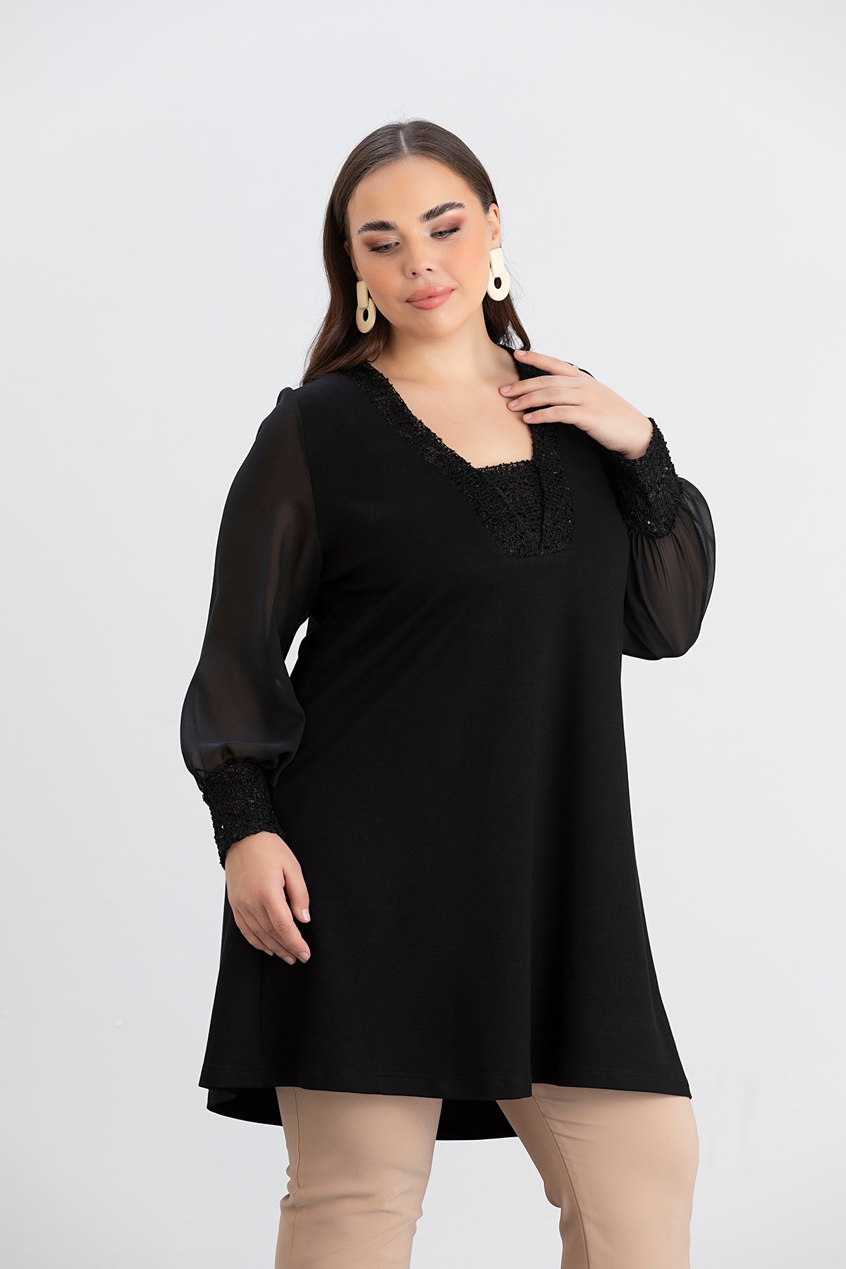 Tunica marime mare cu maneci din sifon