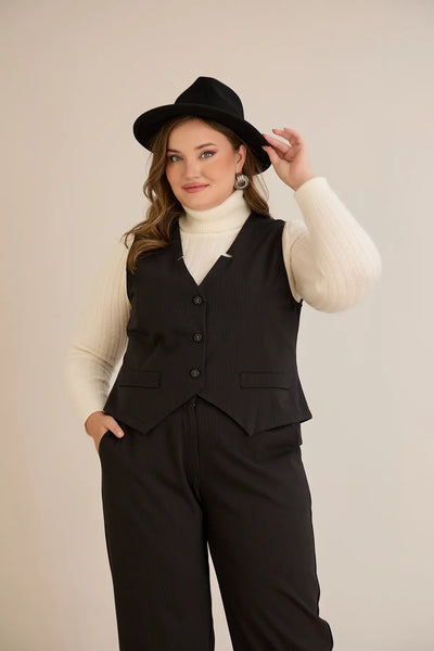 Vestă mărime mare scurtă elegantă cu dungi discrete