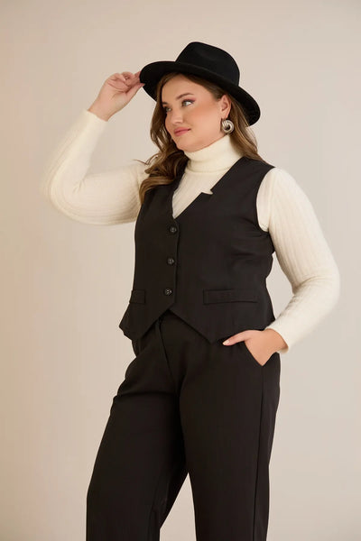 Vestă mărime mare scurtă elegantă cu dungi discrete