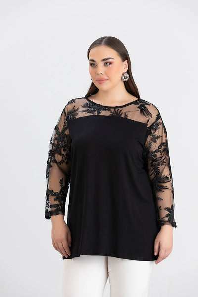 Bluza festiva marime mare din viscoza cu dantela luxoasa