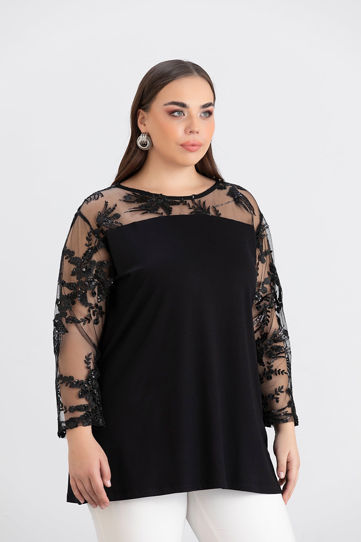 Bluza festiva marime mare din viscoza cu dantela luxoasa