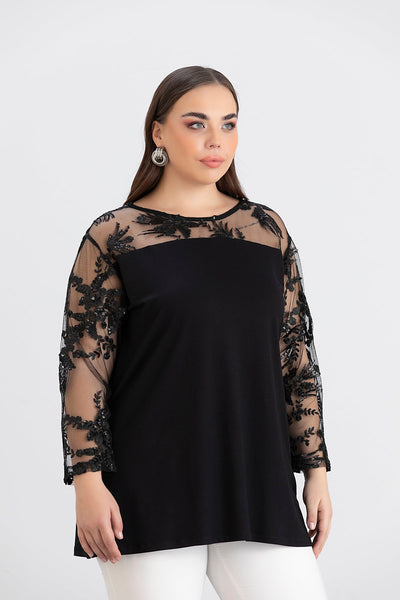 Bluza festiva marime mare din viscoza cu dantela luxoasa