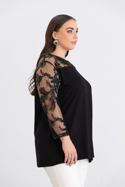 Bluza festiva marime mare din viscoza cu dantela luxoasa