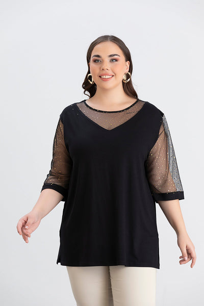 Bluza eleganta marime mare cu tul stralucitor