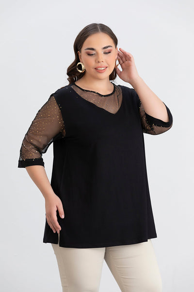 Bluza eleganta marime mare cu tul stralucitor