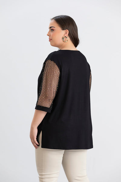 Bluza eleganta marime mare cu tul stralucitor