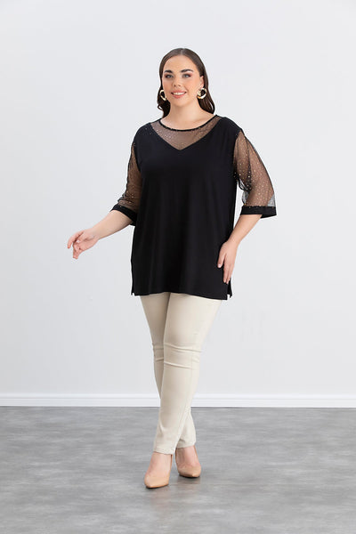 Bluza eleganta marime mare cu tul stralucitor