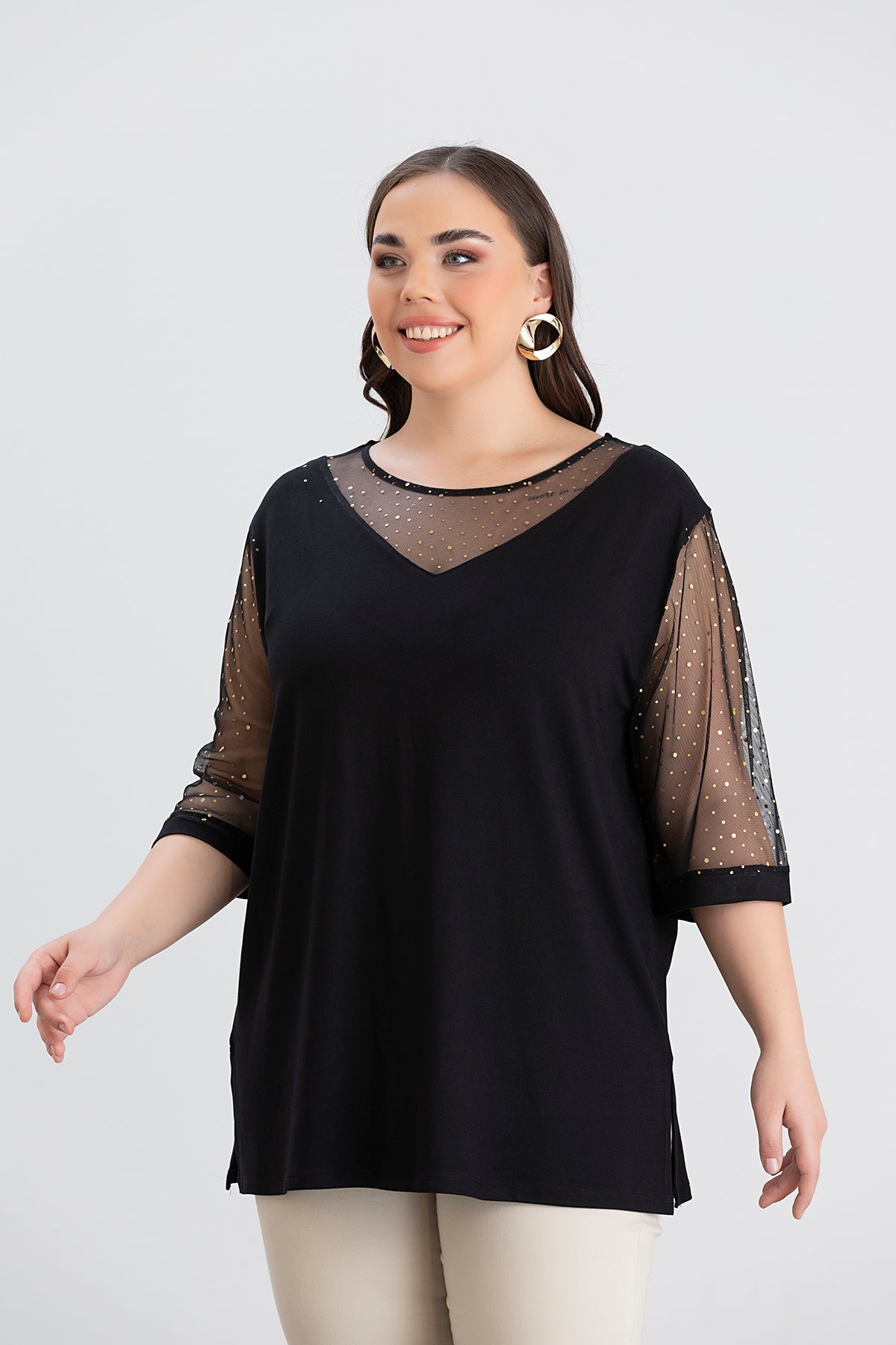 Bluza eleganta marime mare cu tul stralucitor