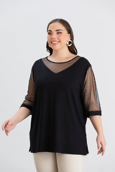 Bluza eleganta marime mare cu tul stralucitor